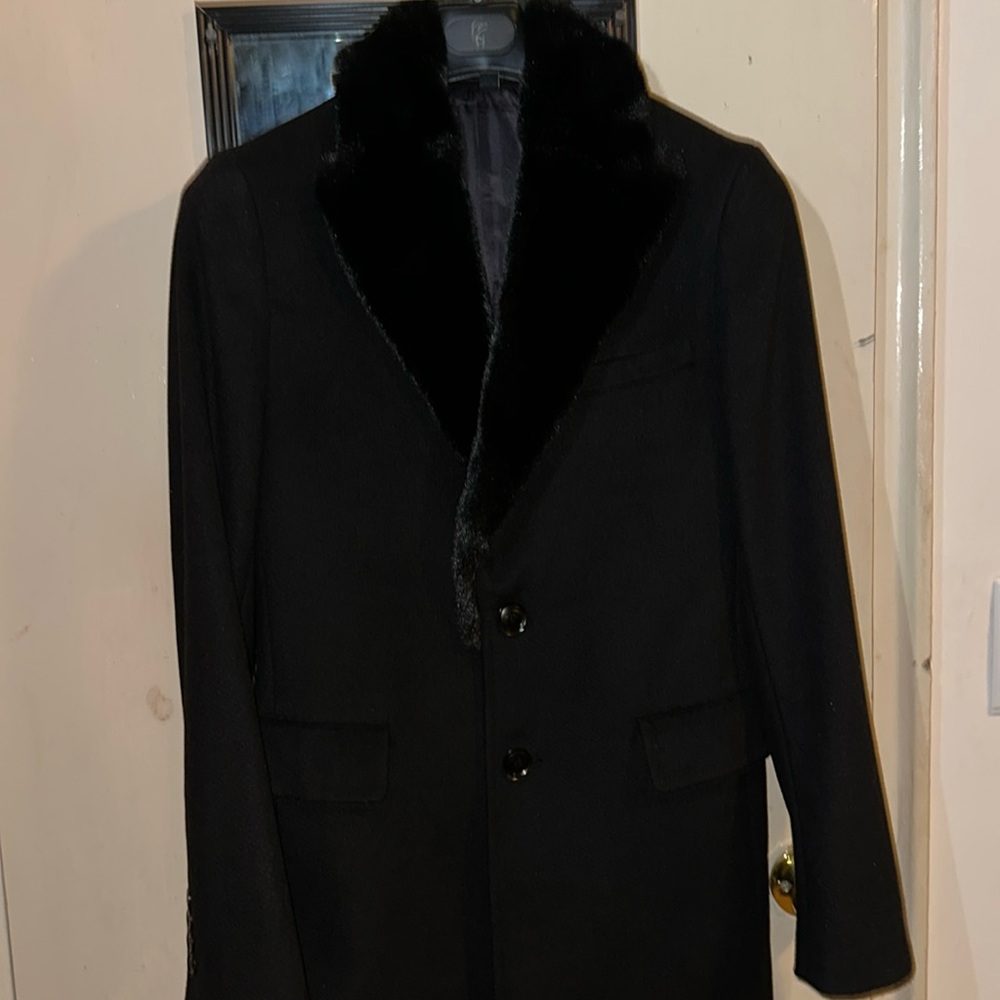 Gianni Feraud Faux Fur Lapel Overcoat Small